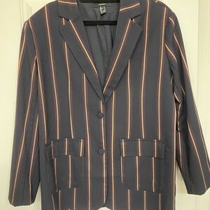 Forever 21 Oversized Blue and Gold Blazer with Vertical Stripes
